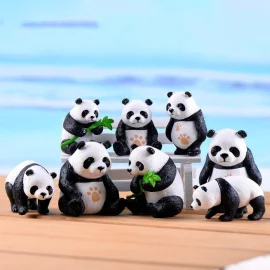 Miniture Fairy Garden Accessories Supplies Resin Panda Figurine Model Toys Pot Bonsai Miniature Garden Terrariums Fairy Garden Animals Kits Items Car Interior Decoration Table Ornaments