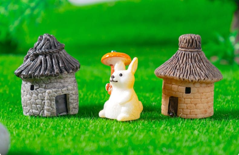 Moss Fairy Garden Micro Landscape Miniature Garden Fairy Garden Decoration Fairy Garden Accessories 6Style Thatched Cottage House Resin Small House Original Arts And Crafts Zakkawind - 描述图 1