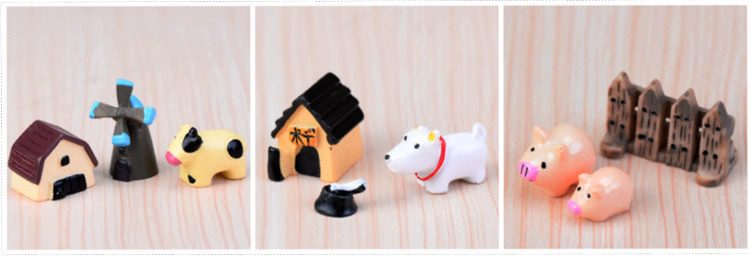 Small Dog Small Pig Cartoon Animal Three-piece Doll Original Fairy Garden Micro Landscape Miniature Garden Small Fairy Garden Decoration Fairy Garden Accessories Resin Arts And Crafts - 描述图 1