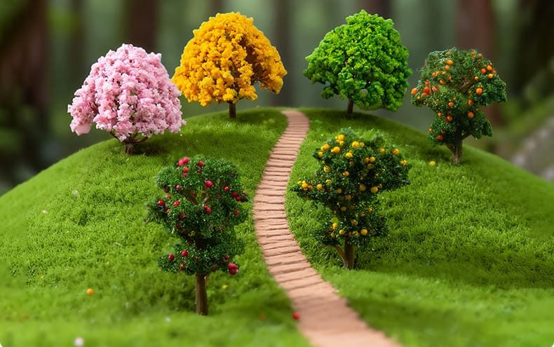 Fairy Garden Plants Artificial Trees Flower Material Mini Fairy Garden Accessories Ornament Landscaping Cherry Tree Apple Tree Orange Tree Hawthorn - 描述图 4
