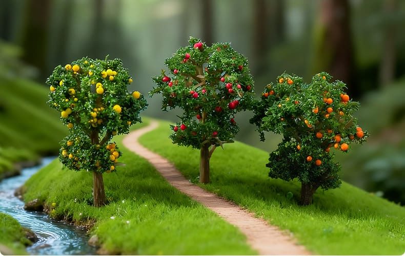 Fairy Garden Plants Artificial Trees Flower Material Mini Fairy Garden Accessories Ornament Landscaping Cherry Tree Apple Tree Orange Tree Hawthorn - 描述图 2