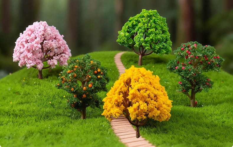 Fairy Garden Plants Artificial Trees Flower Material Mini Fairy Garden Accessories Ornament Landscaping Cherry Tree Apple Tree Orange Tree Hawthorn - 描述图 3
