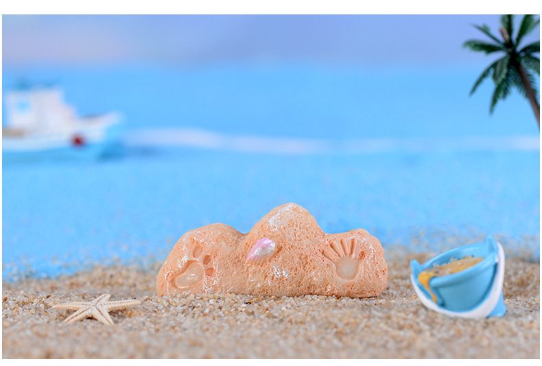 Miniature, Coconut Tree Colored Starfish Sand Sculpture Castle, Seaside Landscape Decor, Terrarium Accessories Figurines - 描述图 2