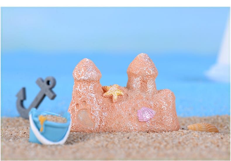 Miniature, Coconut Tree Colored Starfish Sand Sculpture Castle, Seaside Landscape Decor, Terrarium Accessories Figurines - 描述图 3