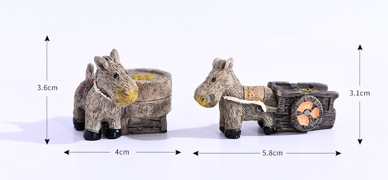 Mini Moss Micro Landscape Decoration Cartoon Donkey Pull Cart Mill Ornament For Aquarium Succulent Garden Moss Fairy Garden Micro Landscape Miniature Garden Decorate Fairy Garden Decoration Fairy Garden Accessories - 描述图 1