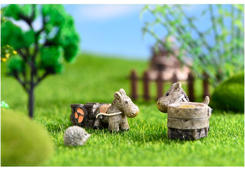 Mini Moss Micro Landscape Decoration Cartoon Donkey Pull Cart Mill Ornament For Aquarium Succulent Garden Moss Fairy Garden Micro Landscape Miniature Garden Decorate Fairy Garden Decoration Fairy Garden Accessories - 描述图 2