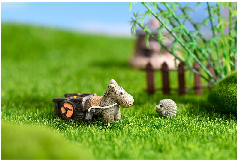 Mini Moss Micro Landscape Decoration Cartoon Donkey Pull Cart Mill Ornament For Aquarium Succulent Garden Moss Fairy Garden Micro Landscape Miniature Garden Decorate Fairy Garden Decoration Fairy Garden Accessories - 描述图 3