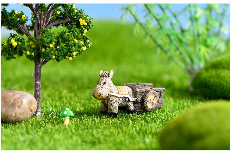 Mini Moss Micro Landscape Decoration Cartoon Donkey Pull Cart Mill Ornament For Aquarium Succulent Garden Moss Fairy Garden Micro Landscape Miniature Garden Decorate Fairy Garden Decoration Fairy Garden Accessories - 描述图 4