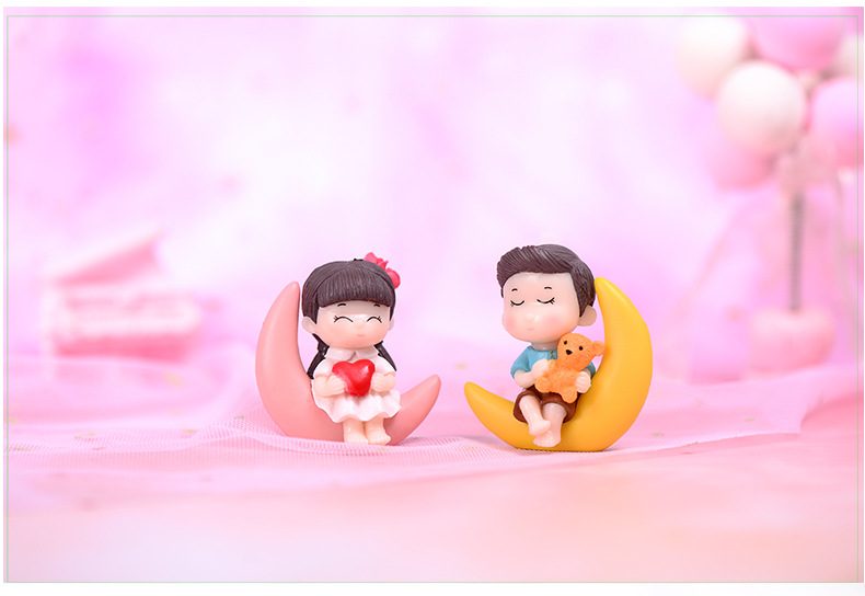 2Pcs Moon Lover Dating Models Boy Girl Miniatures Figurines Couple Fairy Home Garden Wedding Doll Decoration Girl Oy Gift Diy Creative Crafts Keychain Doll - 描述图 2