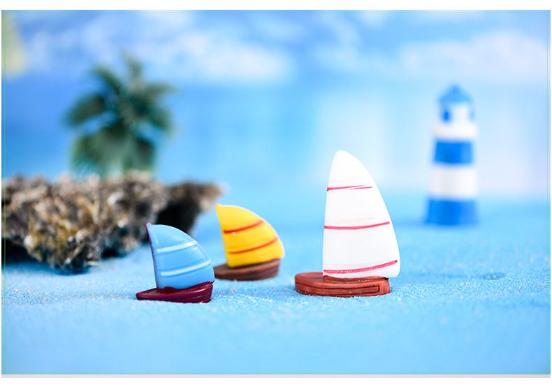 Fairy Garden Micro Landscape Miniature Garden Decoration Resin Single Sail Sailing Boat, Mediterranean Sea Wind Style, Aquarium Ornaments, Creative Ins White Sailing Boat, Fleshy Resin Fairy Garden Accessories - 描述图 1