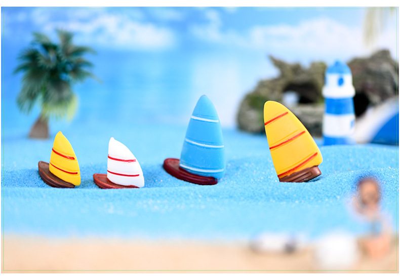 Fairy Garden Micro Landscape Miniature Garden Decoration Resin Single Sail Sailing Boat, Mediterranean Sea Wind Style, Aquarium Ornaments, Creative Ins White Sailing Boat, Fleshy Resin Fairy Garden Accessories - 描述图 2