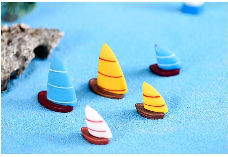 Fairy Garden Micro Landscape Miniature Garden Decoration Resin Single Sail Sailing Boat, Mediterranean Sea Wind Style, Aquarium Ornaments, Creative Ins White Sailing Boat, Fleshy Resin Fairy Garden Accessories - 描述图 4