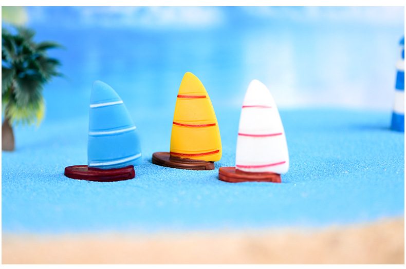 Fairy Garden Micro Landscape Miniature Garden Decoration Resin Single Sail Sailing Boat, Mediterranean Sea Wind Style, Aquarium Ornaments, Creative Ins White Sailing Boat, Fleshy Resin Fairy Garden Accessories - 描述图 3