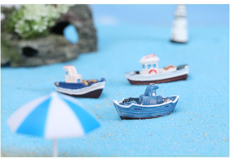 Mediterranean Mini Fishing Boat Ornament Micro Landscape Aquarium Decoration Handmade Fairy Garden Miniature Boat Fish Tank Seaside Yacht Decor - 描述图 2