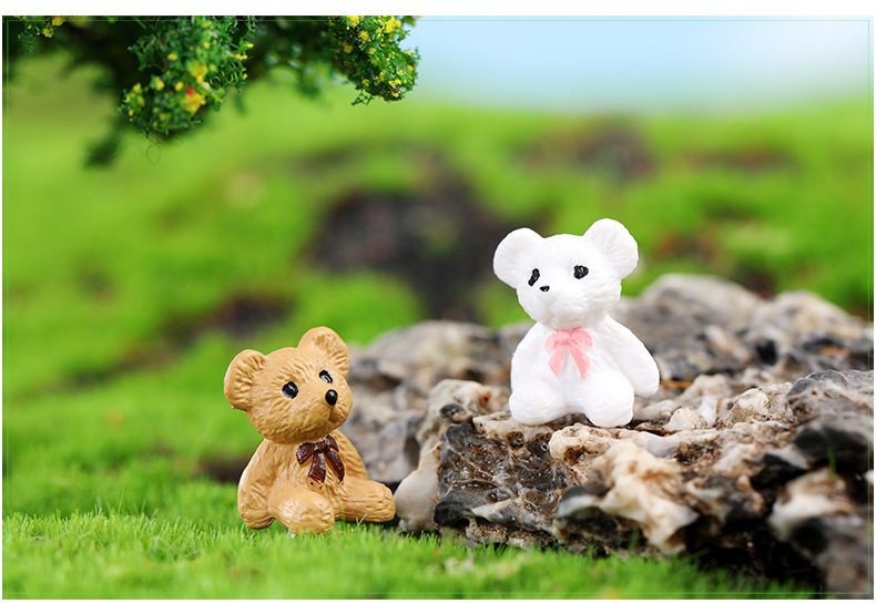 Mini Bear Fairy Garden Ornament Set Moss Micro Landscape Decoration, Diy Miniature Garden Accessories, Cute Bear Doll Figurines - 描述图 1