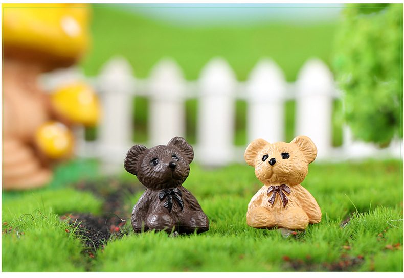 Mini Bear Fairy Garden Ornament Set Moss Micro Landscape Decoration, Diy Miniature Garden Accessories, Cute Bear Doll Figurines - 描述图 2