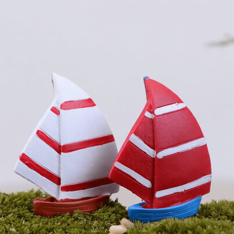 Mediterranean Sailing Boat Fairy Garden Ornament Resin Sailboat For Aquarium Micro Landscape Miniature Garden Decoration Fairy Garden Accessories - 描述图 2