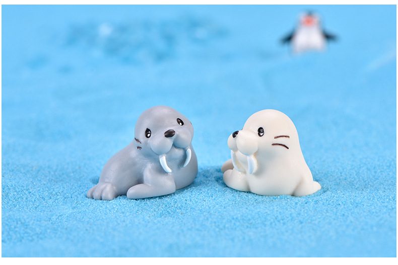 Cute Beach Walrus Animal Model Mini Statue Figurine Crafts Figurine Ornament Miniatures Garden Diy Home Decor Kids Gift 1Pc - 描述图 1