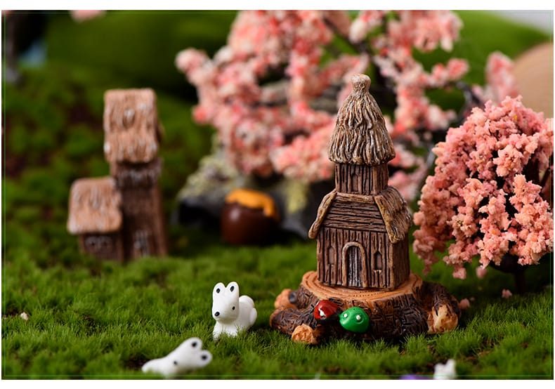 Countryside Cottage Model Woodeen House Miniature Figurine Simulation Landscape Decoration Fairy Garden Statue Home Gift Garden Wholesale Price Fairy Garden Supply - 描述图 4