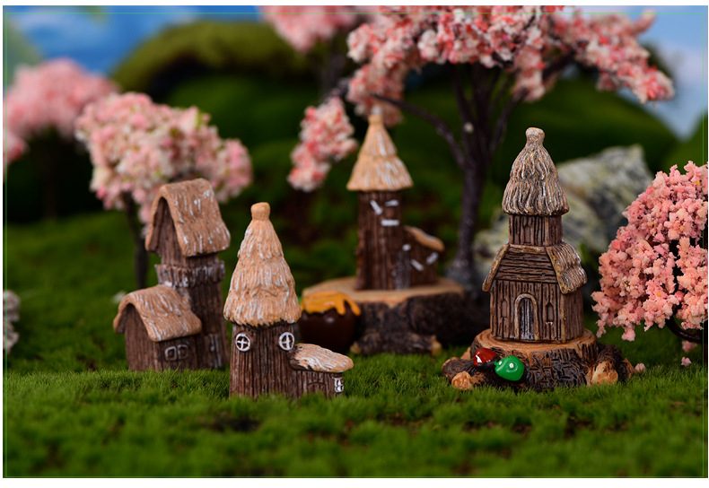 Countryside Cottage Model Woodeen House Miniature Figurine Simulation Landscape Decoration Fairy Garden Statue Home Gift Garden Wholesale Price Fairy Garden Supply - 描述图 5