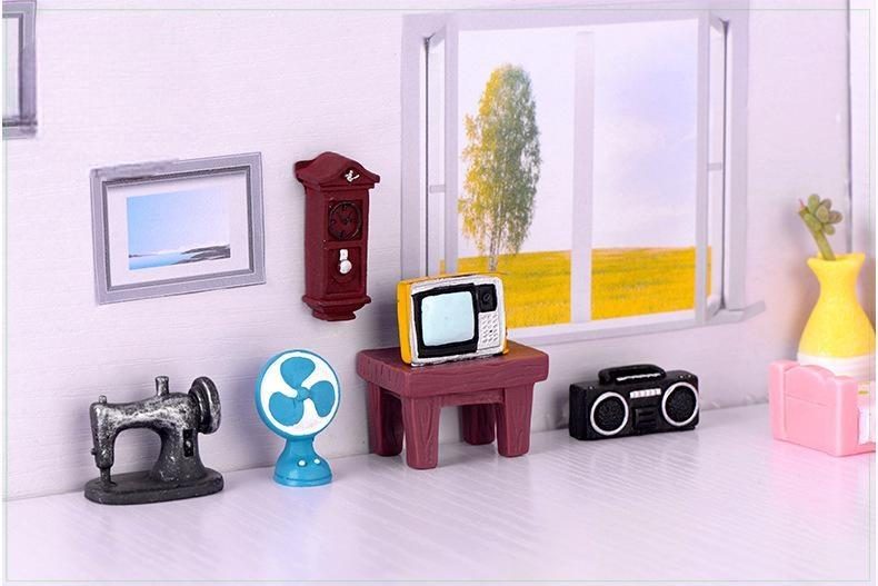 Small Furniture Children Toys Small Figurine Crafts Figure Miniatures Flowerpot Decor Europe Tv Washer Radio Telephone Wholesale Price Fairy Garden Supply - 描述图 2