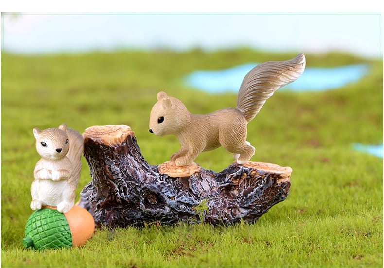 4Pcs Squirrel Family Miniature Figurine Pine Cone 3D Model Landscape Dollhouse Home Fairy Garden Decoration Accessories Modern - 描述图 4