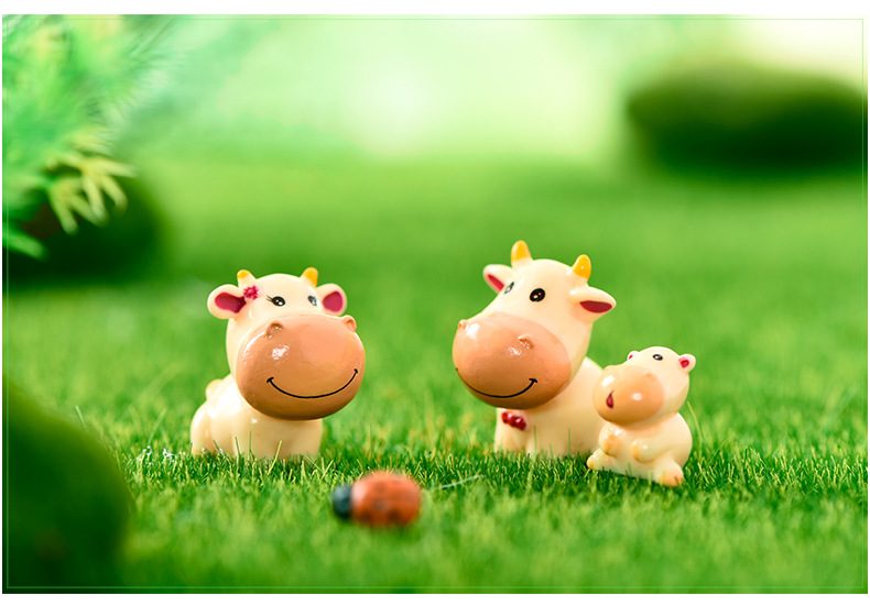 Cute Cow Family Animal Model Figurine Home Decor Miniature Fairy Garden Decoration Accessories Statue Resin Craft Figure - 描述图 5