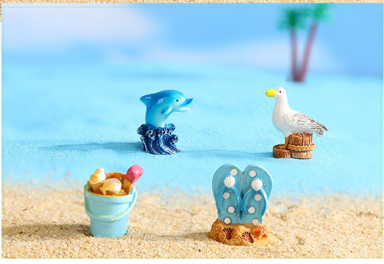 Summer Sun Dolphin Beach Boat Pigeon Figurine Starfish Resin Craft Home Decor Miniature Fairy Garden Decoration Accessories Toys - 描述图 4