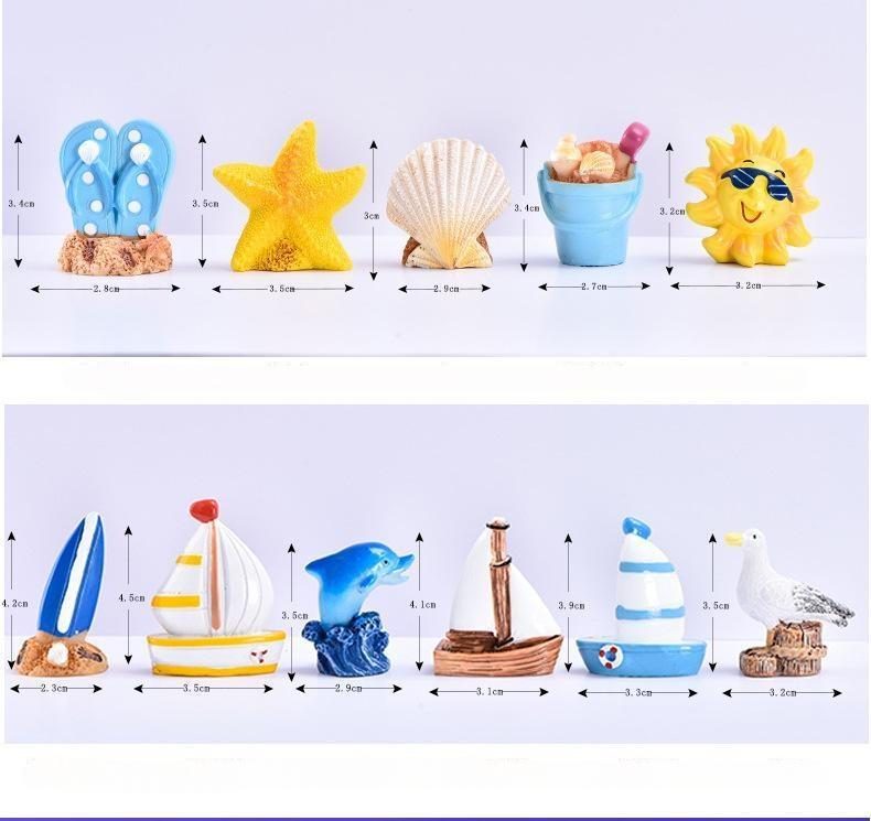 Summer Sun Dolphin Beach Boat Pigeon Figurine Starfish Resin Craft Home Decor Miniature Fairy Garden Decoration Accessories Toys - 描述图 1