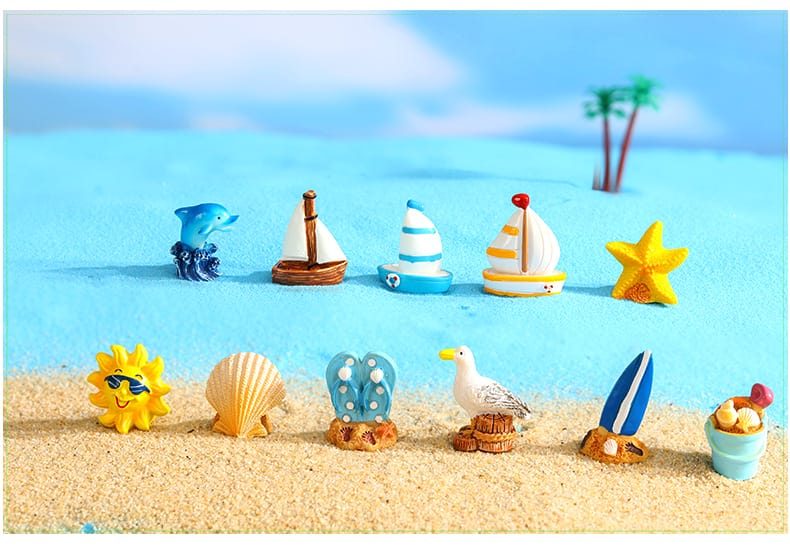 Summer Sun Dolphin Beach Boat Pigeon Figurine Starfish Resin Craft Home Decor Miniature Fairy Garden Decoration Accessories Toys - 描述图 2