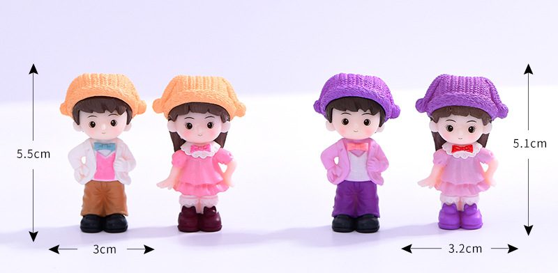 2Pcs Hat Girl Boy Lovers Figurines Wedding Doll Ornament Miniatures Couple Cake Decor Dollhouse Home Decoration Mini Craft - 描述图 1