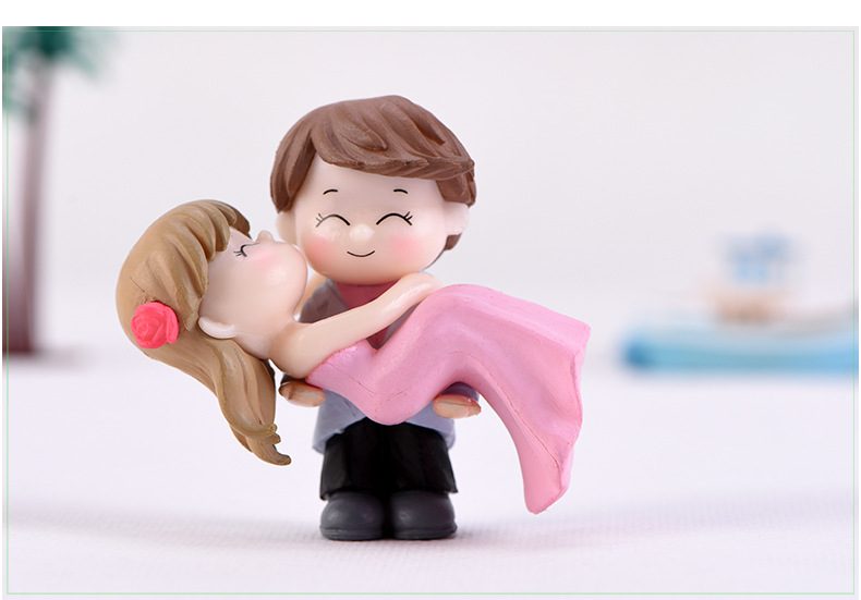 2 Pieces Bride Groom Wedding Gift Cute Marriage Couple Doll Sweet Ornament Small Statue Figurine Crafts Home Decoration - 描述图 2