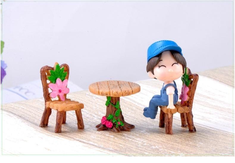 1 Set Table Chair Resin Craft Micro Landscape Material Ornament Fairy Garden Miniature Terrarium Bonsai Decoration - 描述图 2