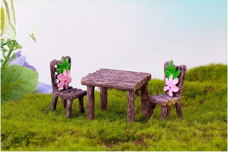 1 Set Table Chair Resin Craft Micro Landscape Material Ornament Fairy Garden Miniature Terrarium Bonsai Decoration - 描述图 1