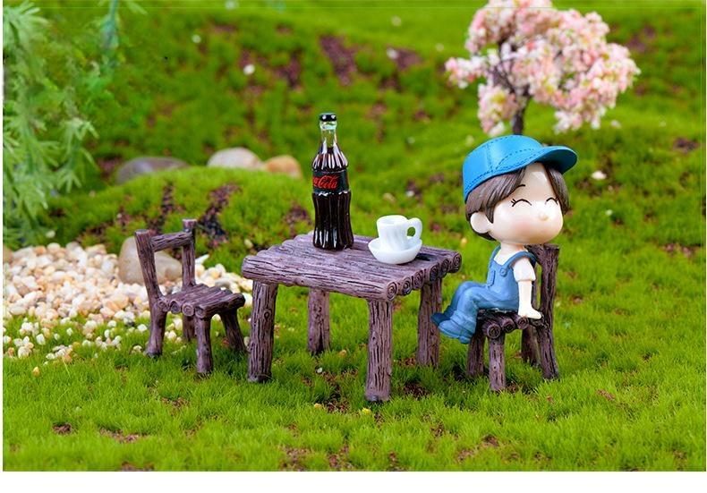 1 Set Table Chair Resin Craft Micro Landscape Material Ornament Fairy Garden Miniature Terrarium Bonsai Decoration - 描述图 4