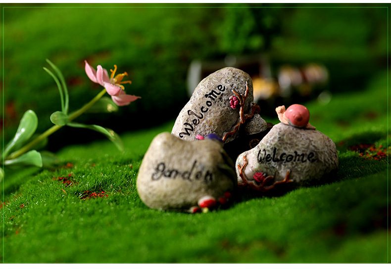 Flower Welcome Garden Stone Road Sign Figurine Fairy Garden Artificial Resin Craft Home Miniature Decoration Accessories - 描述图 2