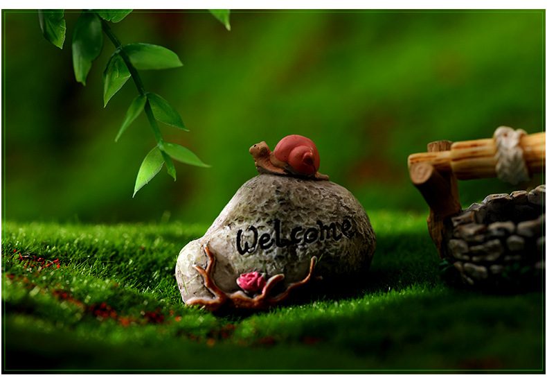 Flower Welcome Garden Stone Road Sign Figurine Fairy Garden Artificial Resin Craft Home Miniature Decoration Accessories - 描述图 1