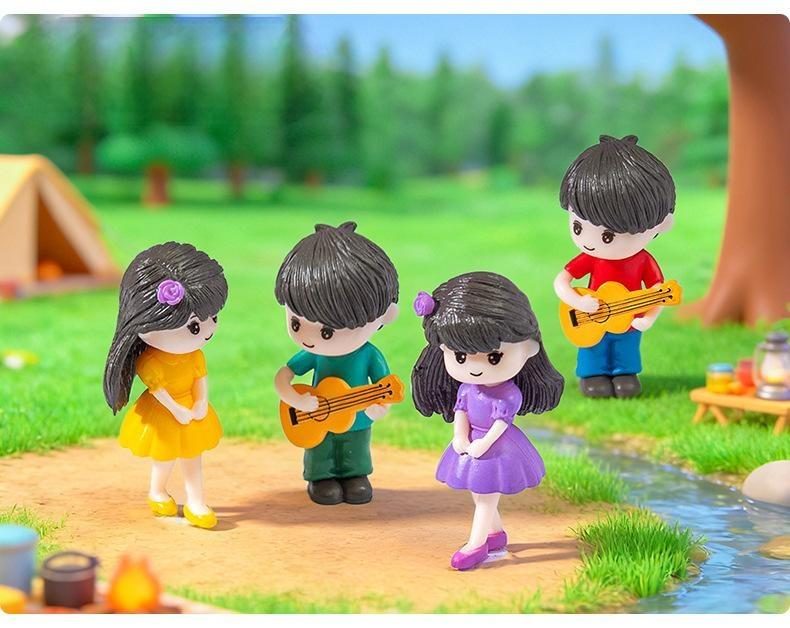 2Pcs Guitar Boy Girl Lover Miniature Figurine Doll House Mini Fairy Garden Decoration Cartoon Cake Ornament Toy Accessories - 描述图 3