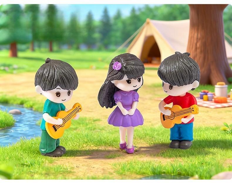 2Pcs Guitar Boy Girl Lover Miniature Figurine Doll House Mini Fairy Garden Decoration Cartoon Cake Ornament Toy Accessories - 描述图 4