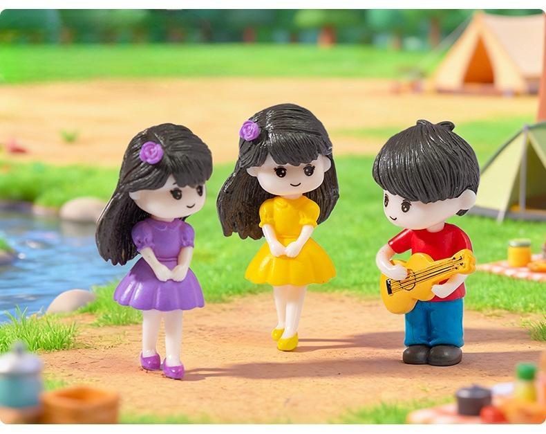 2Pcs Guitar Boy Girl Lover Miniature Figurine Doll House Mini Fairy Garden Decoration Cartoon Cake Ornament Toy Accessories - 描述图 2
