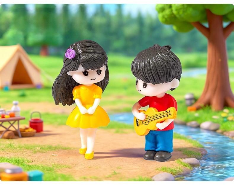 2Pcs Guitar Boy Girl Lover Miniature Figurine Doll House Mini Fairy Garden Decoration Cartoon Cake Ornament Toy Accessories - 描述图 1