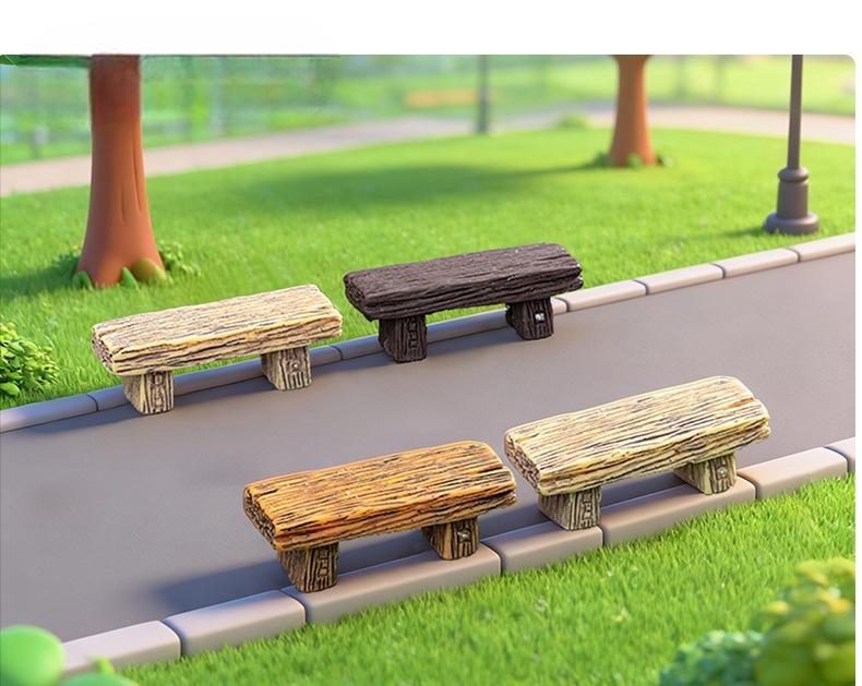 1 Pcs Long Wood Bench Miniature Figurine Fairy Garden Accessories Doll House Decoration Cartoon Animal Models Plastic Girl Toy - 描述图 2