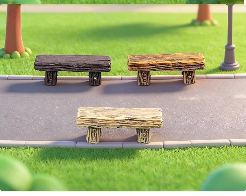 1 Pcs Long Wood Bench Miniature Figurine Fairy Garden Accessories Doll House Decoration Cartoon Animal Models Plastic Girl Toy - 描述图 4