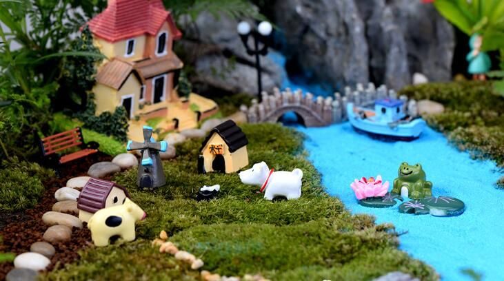 Small Dog Small Pig Cartoon Animal Three-piece Doll Original Fairy Garden Micro Landscape Miniature Garden Small Fairy Garden Decoration Fairy Garden Accessories Resin Arts And Crafts