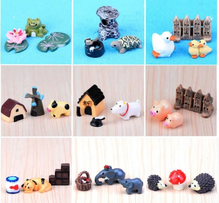 Small Dog Small Pig Cartoon Animal Three-piece Doll Original Fairy Garden Micro Landscape Miniature Garden Small Fairy Garden Decoration Fairy Garden Accessories Resin Arts And Crafts