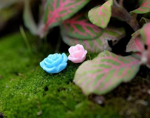 Lovely Mini Fairy Garden Flower Emulational Plant Terrariums Micro Landscape Miniature Garden Rose Resin Craftwork Small Fairy Garden Ornament Fairy Garden Accessories Decorate Pot Bonsai Diy Material