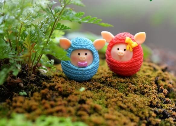 Lovers Pig Doll Small Pig Toys Wool Pig Fairy Garden Decoration Cute Fairy Garden Accessories Pot Bonsai Moss Fairy Garden Micro Landscape Miniature Garden Fleshy Terrariums Fairy Garden Decoration