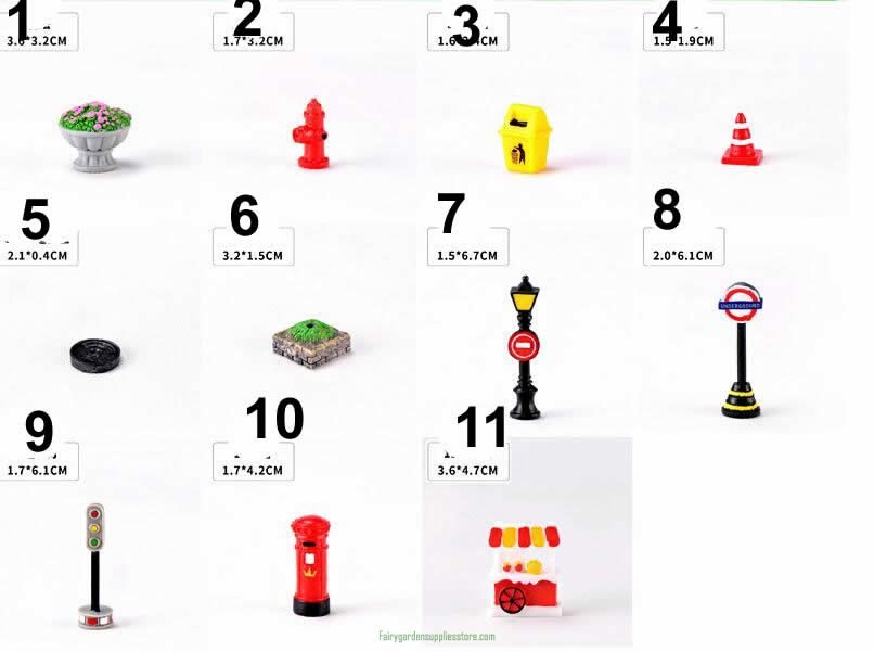 11Pcs/set Resin Cartoon Indicating Street Light Anime Figure Potted Plant Assembly Small Ornaments Craft Material