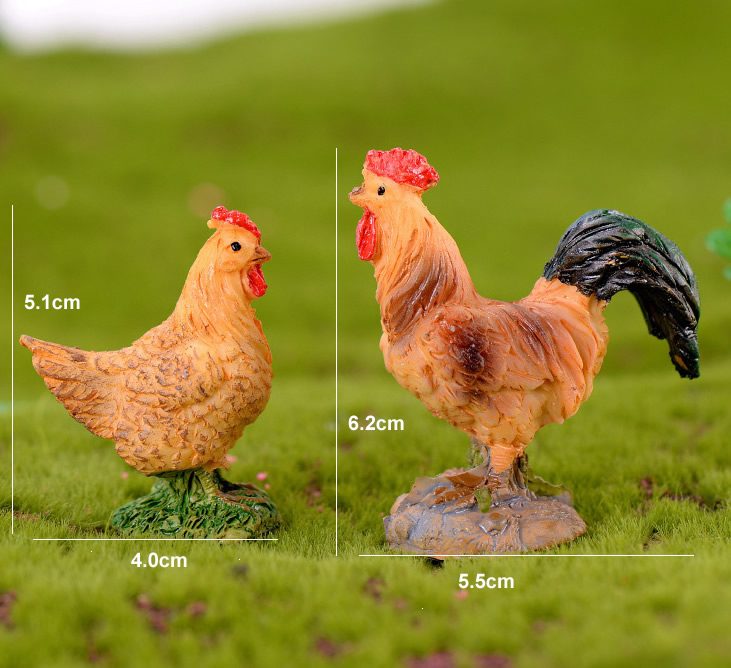 Mini Fairy Garden Animals Resin Cock And Hen Model Wholesale Fairy Garden Accessories Supplies Mini Fairy Garden Ornament Small Artificial Chicken Rooster Figurine Kids Gifts Terrarium Fairy Garden Kits Decoration Room Decor - 描述图 1