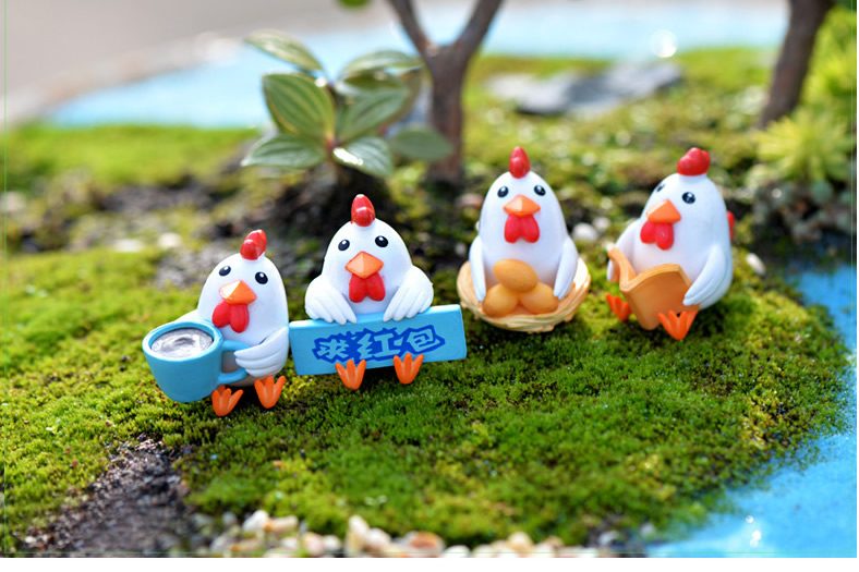 Mini Fairy Garden Animals Resin Cock And Hen Model Wholesale Fairy Garden Accessories Supplies Miniture Fairy Garden Ornament Small Artificial Chicken Rooster Figurine Kids Gifts Terrarium Fairy Garden Kits Decoration Table Decor - 描述图 1